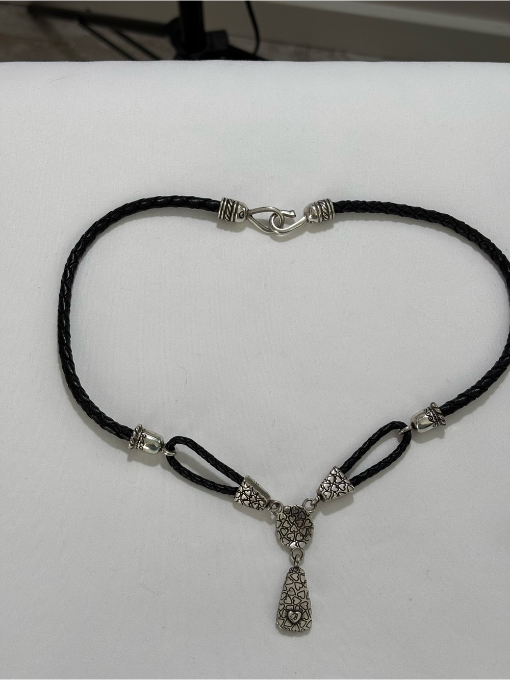 Vintage Brighton Black and Silver Braided Cord Pendant Necklace Lariat Style 19” - Picture 5 of 5